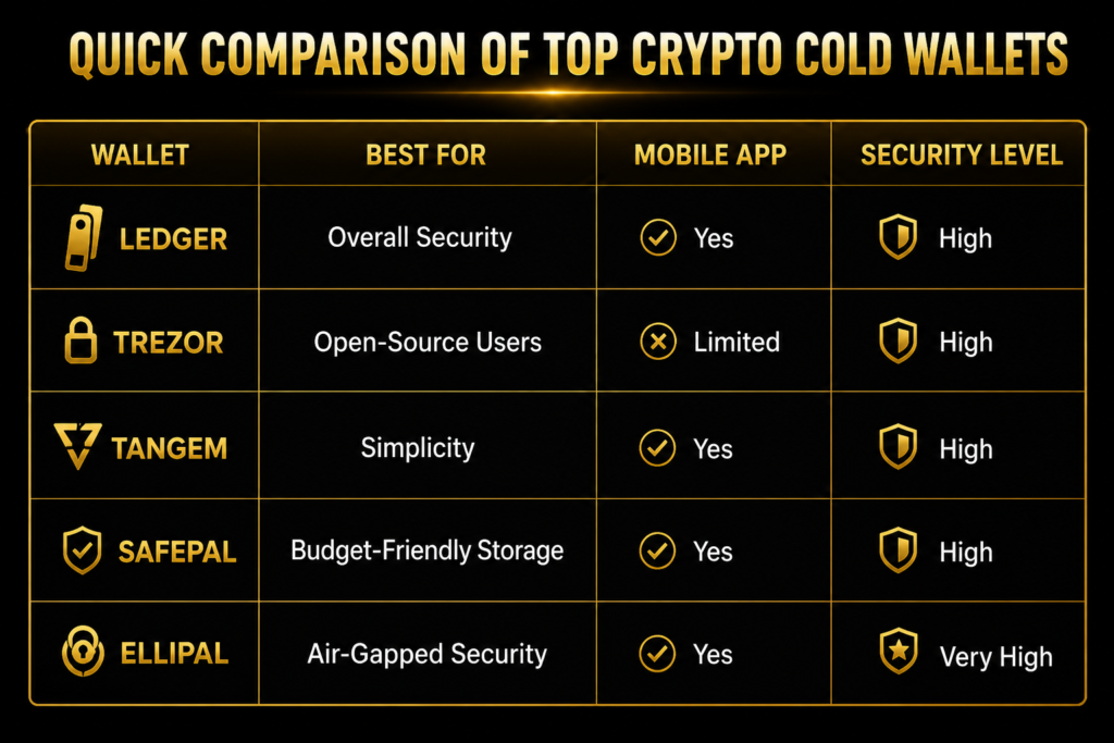 Quick Comparison of Top Crypto Cold Wallets